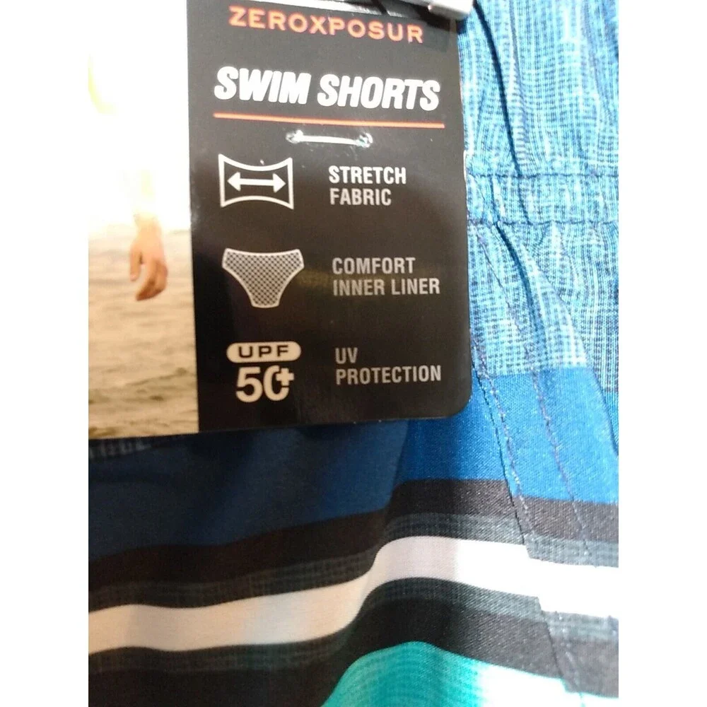 ZeroXposur Men Aqua Coast Stripe Inner Line‎ Uv Swim shorts Size L